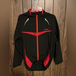 Wosawe Black Red Cycling Long Sleeve Zipper Closure Pocket Reflective Jacket L